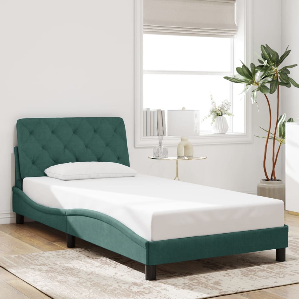 Cadre de lit sans matelas vert foncé 100x200 cm velours