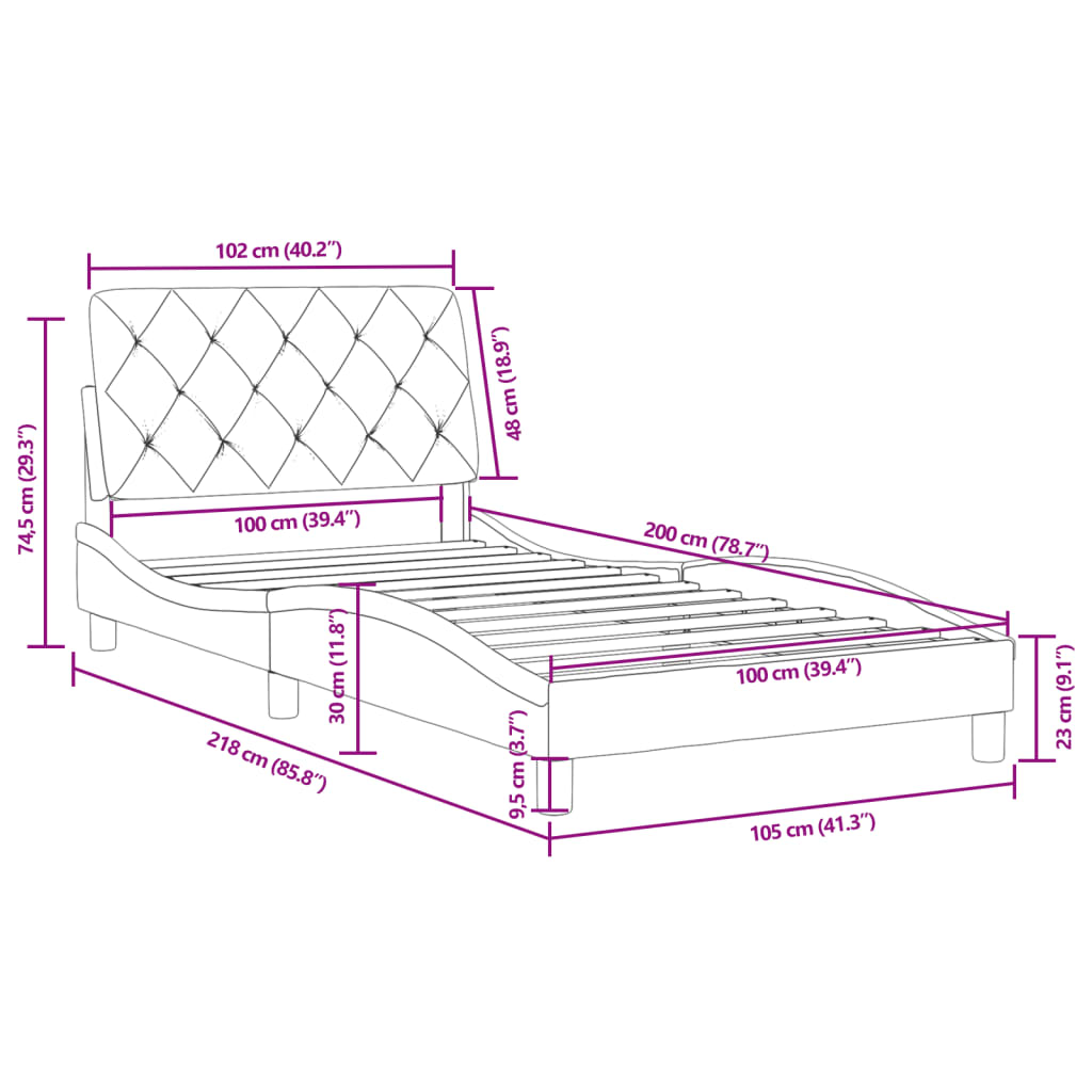 Cadre de lit sans matelas bleu 100x200 cm velours