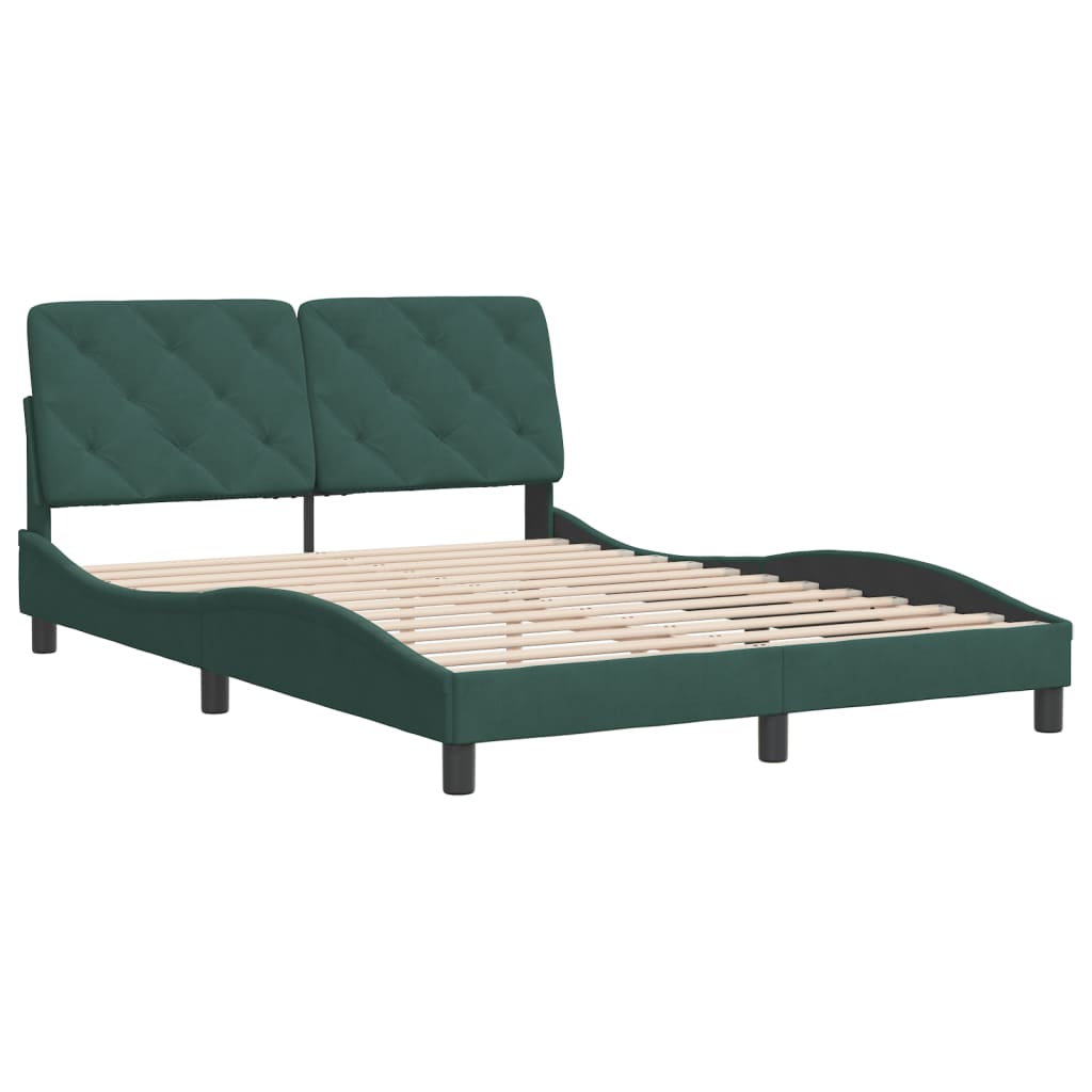 Cadre de lit sans matelas vert foncé 140x190 cm velours