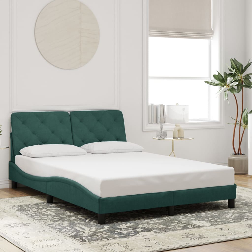 Cadre de lit sans matelas vert foncé 140x190 cm velours