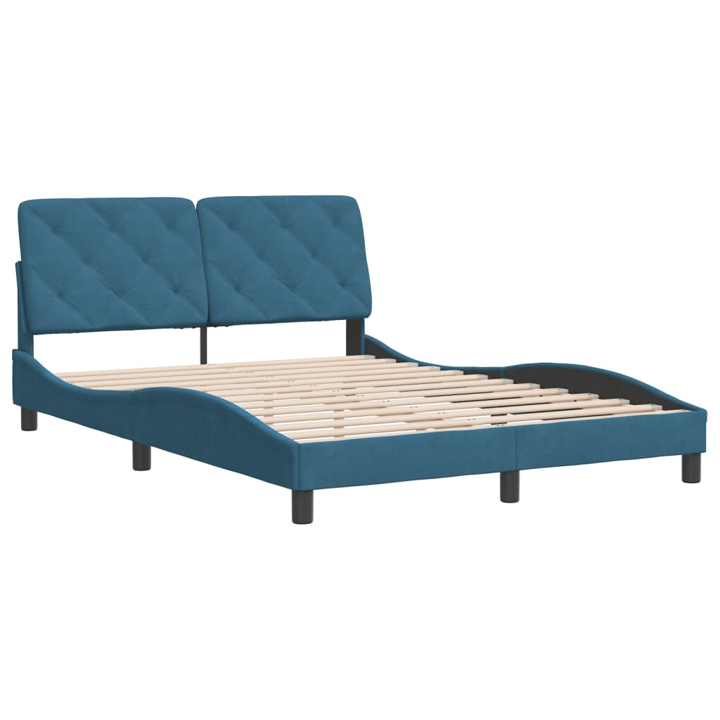 Cadre de lit sans matelas bleu 140x190 cm velours