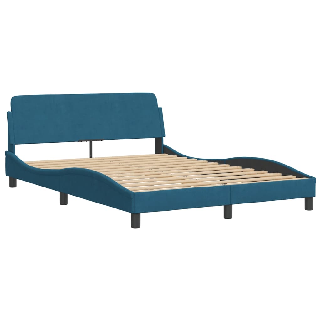 Cadre de lit sans matelas bleu 140x190 cm velours