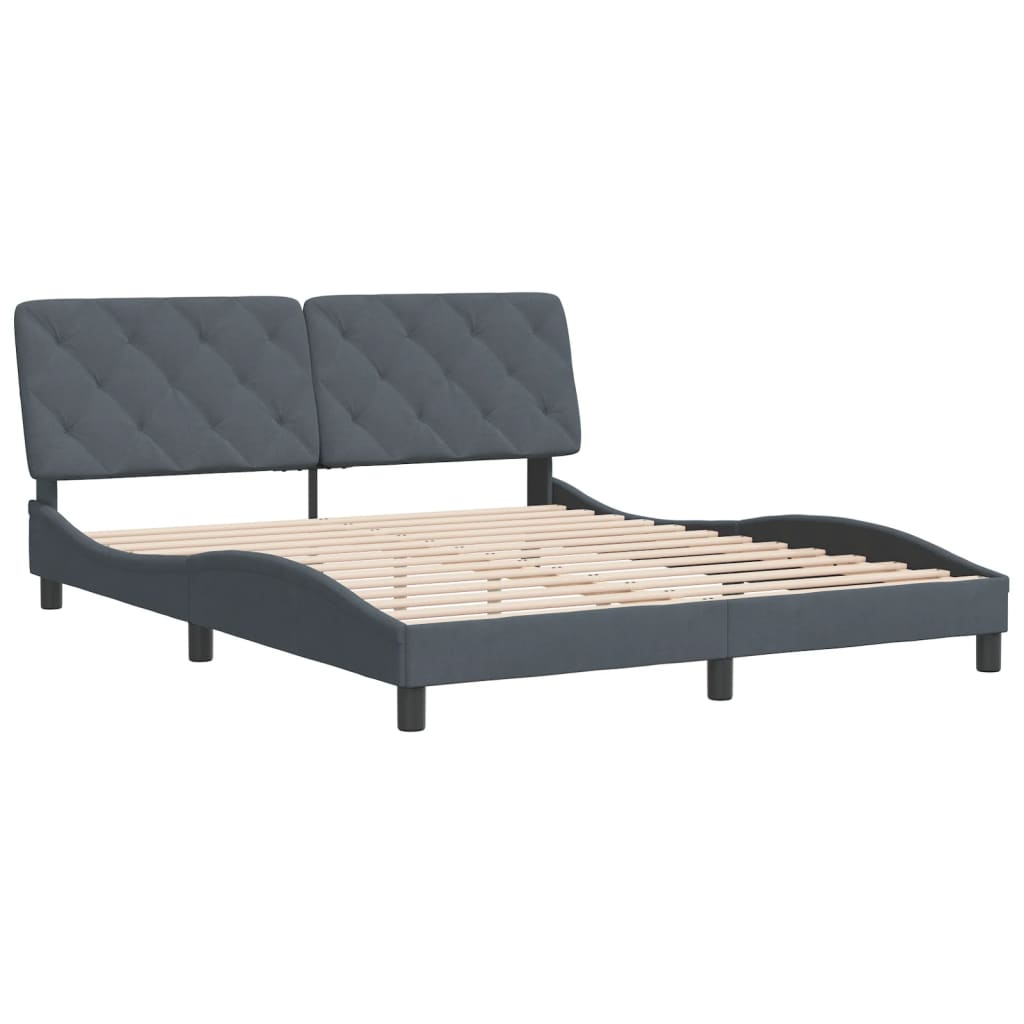 Cadre de lit sans matelas gris foncé 160x200 cm velours