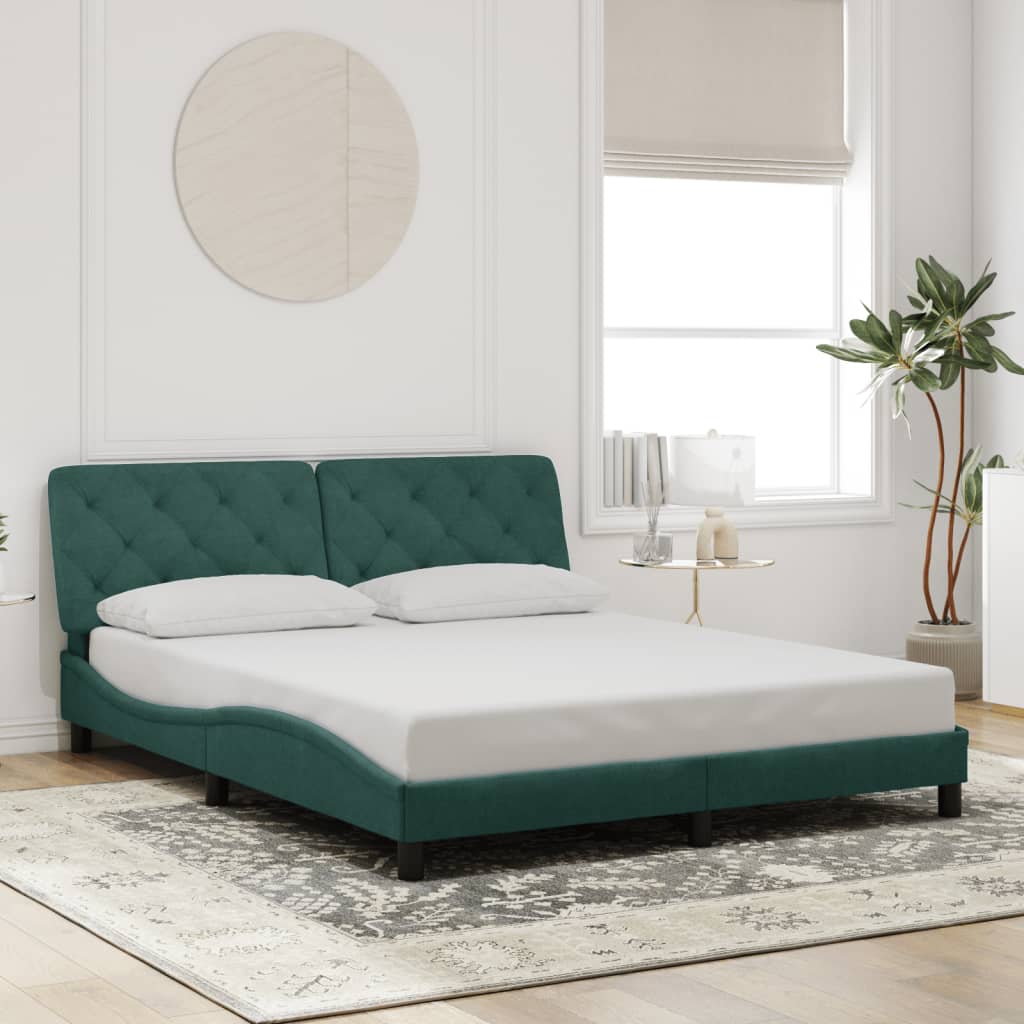 Cadre de lit sans matelas vert foncé 160x200 cm velours