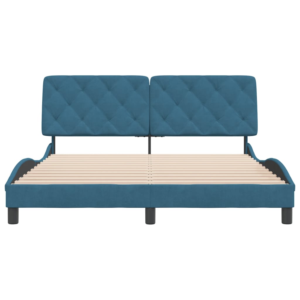 Bed frame without mattress blue 160x200 cm velvet