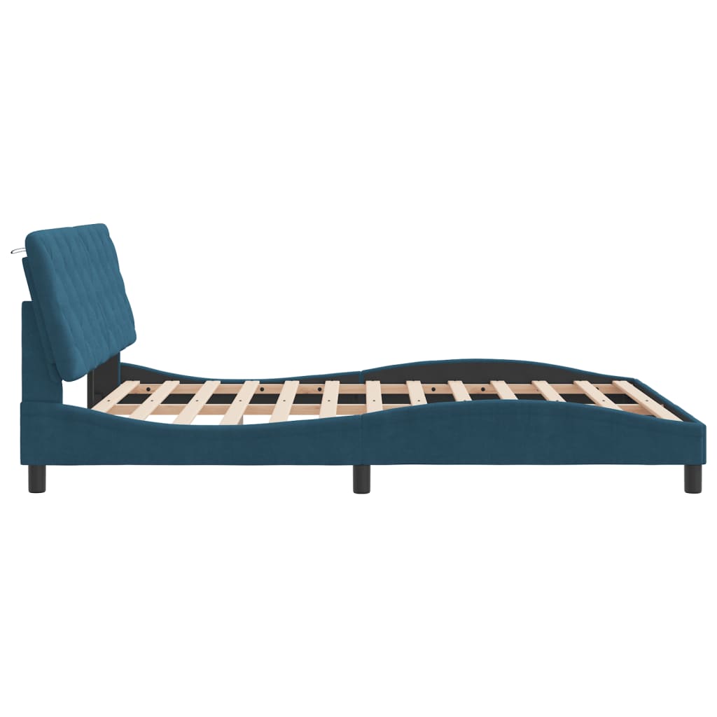 Bed frame without mattress blue 160x200 cm velvet