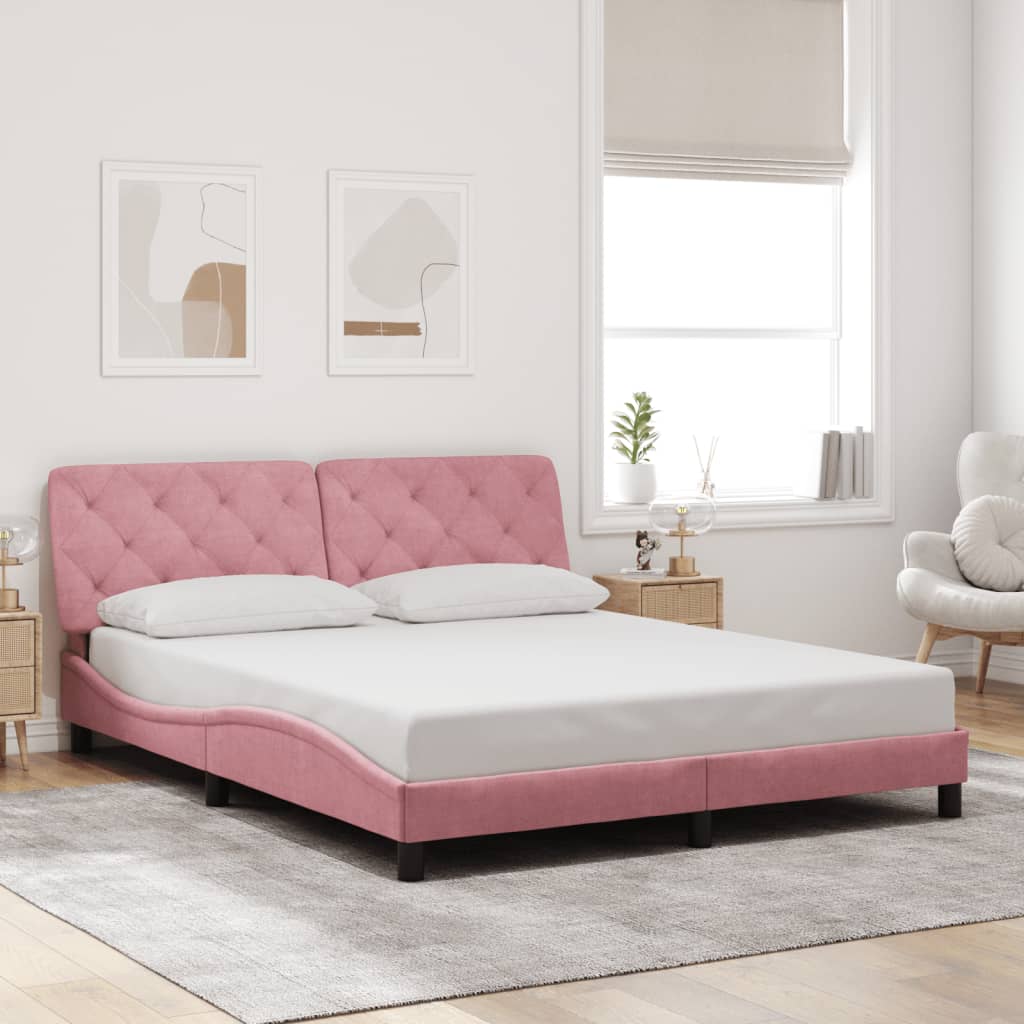 Cadre de lit sans matelas rose 160x200 cm velours