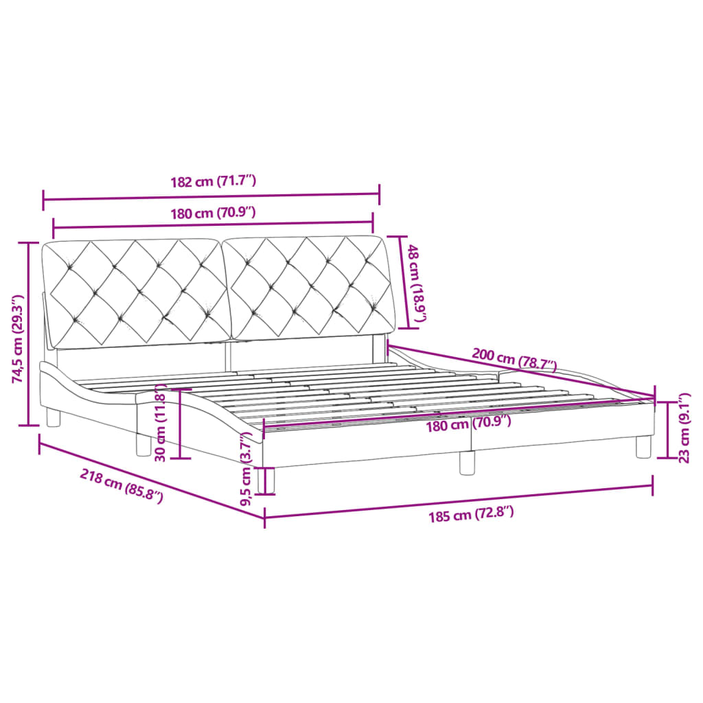 Cadre de lit sans matelas gris clair 180x200 cm velours