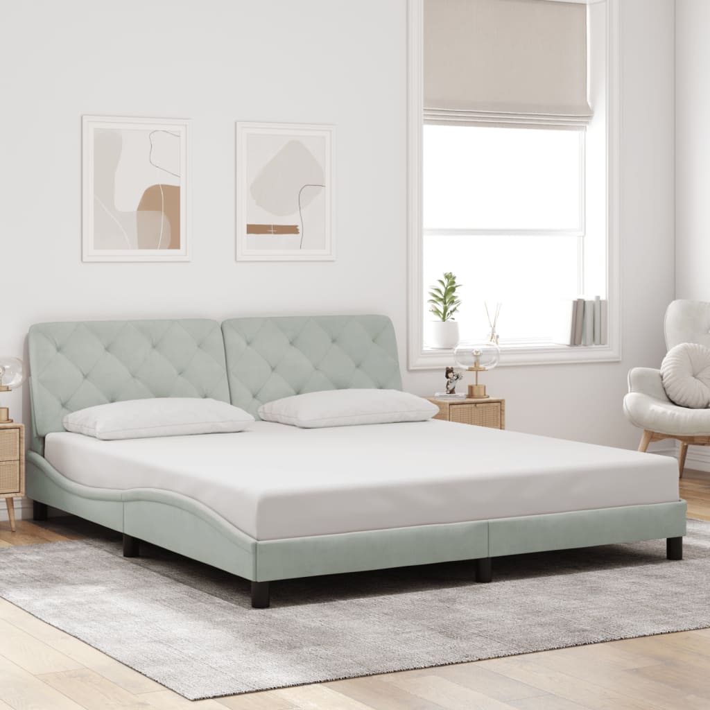 Cadre de lit sans matelas gris clair 180x200 cm velours