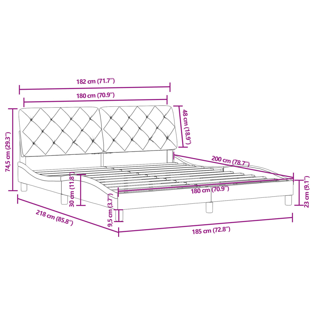 Cadre de lit sans matelas gris foncé 180x200 cm velours