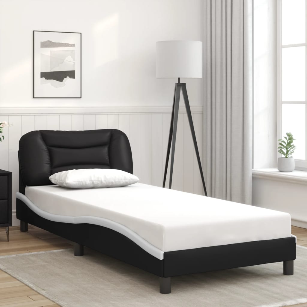 Cadre de lit sans matelas noir et blanc 80x200 cm similicuir