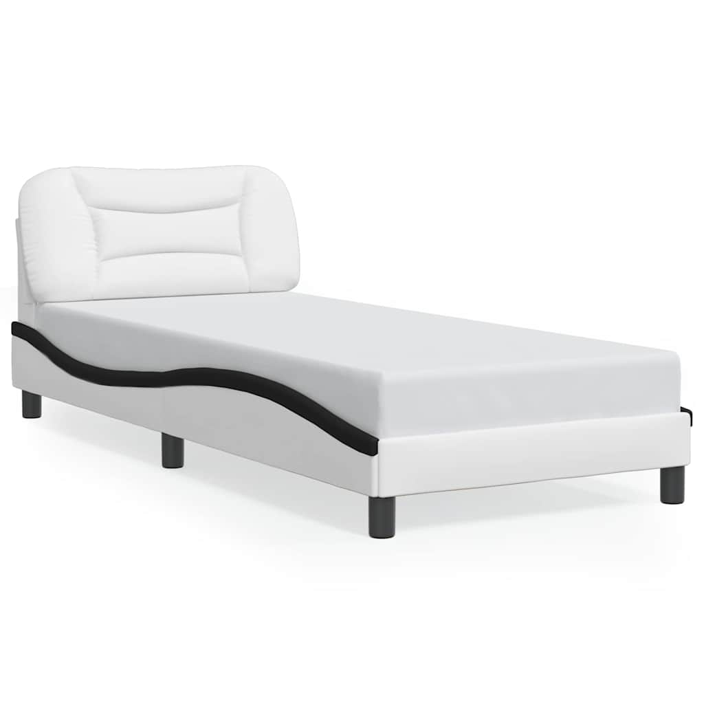 Cadre de lit sans matelas blanc et noir 90x190 cm similicuir