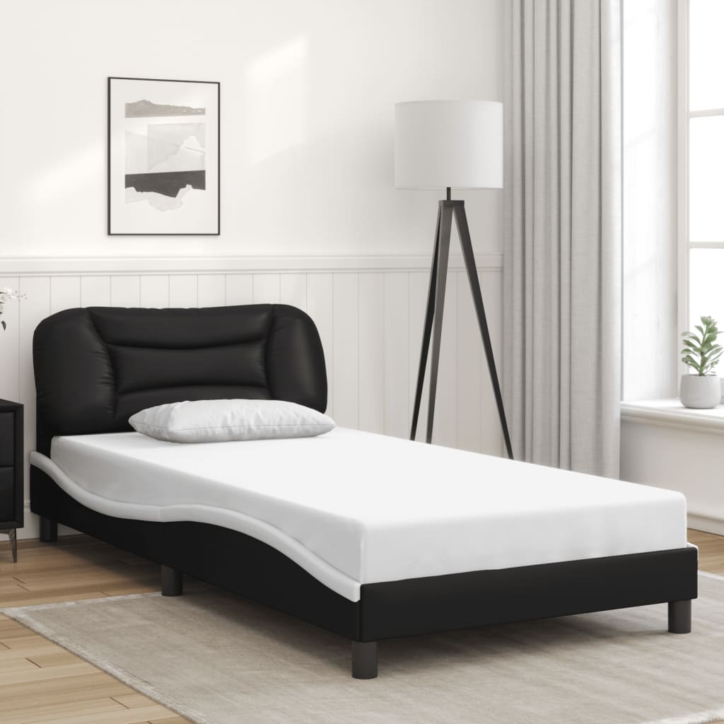 Cadre de lit sans matelas noir et blanc 100x200 cm similicuir