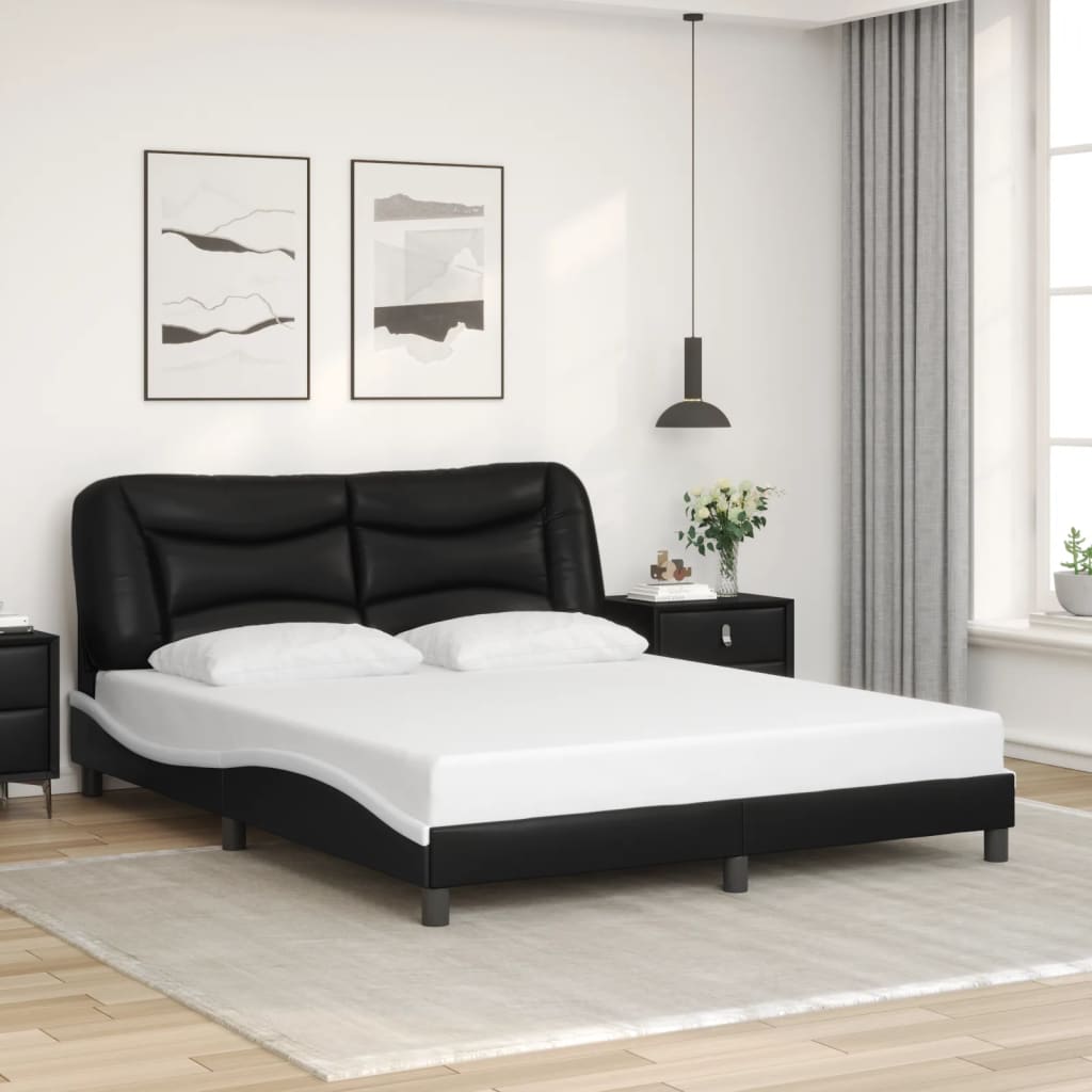 Cadre de lit sans matelas noir et blanc 160x200 cm similicuir