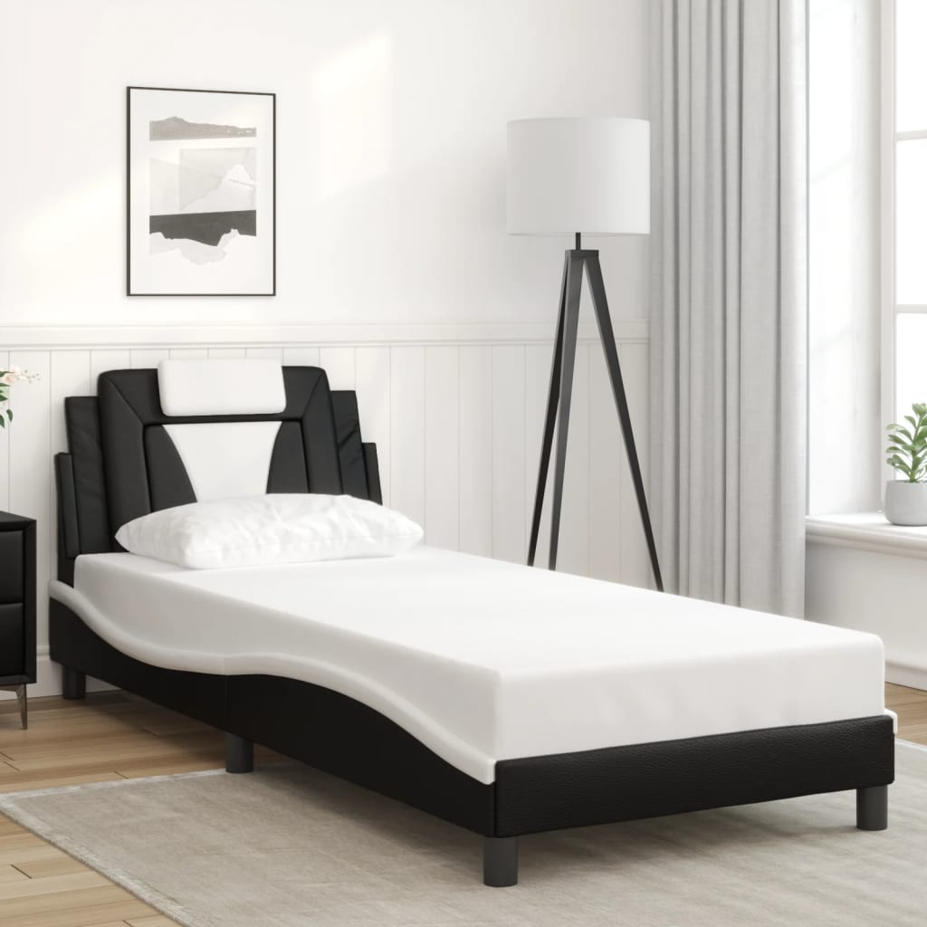 Cadre de lit sans matelas noir et blanc 80x200 cm similicuir