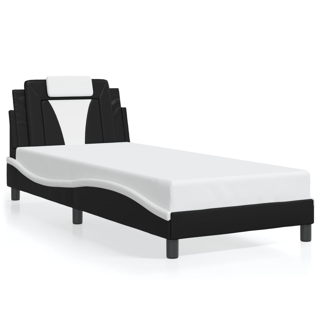 Cadre de lit sans matelas noir et blanc 90x190 cm similicuir