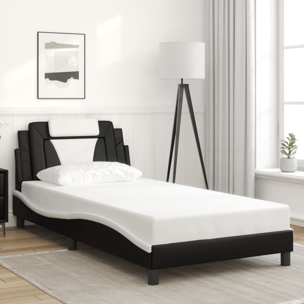 Cadre de lit sans matelas noir et blanc 100x200 cm similicuir