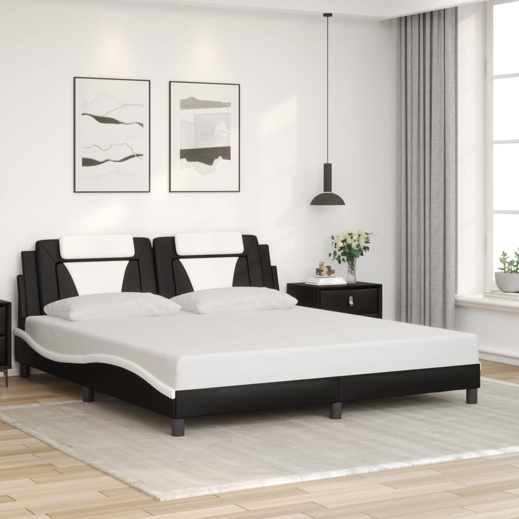 Cadre de lit sans matelas noir et blanc 180x200 cm similicuir