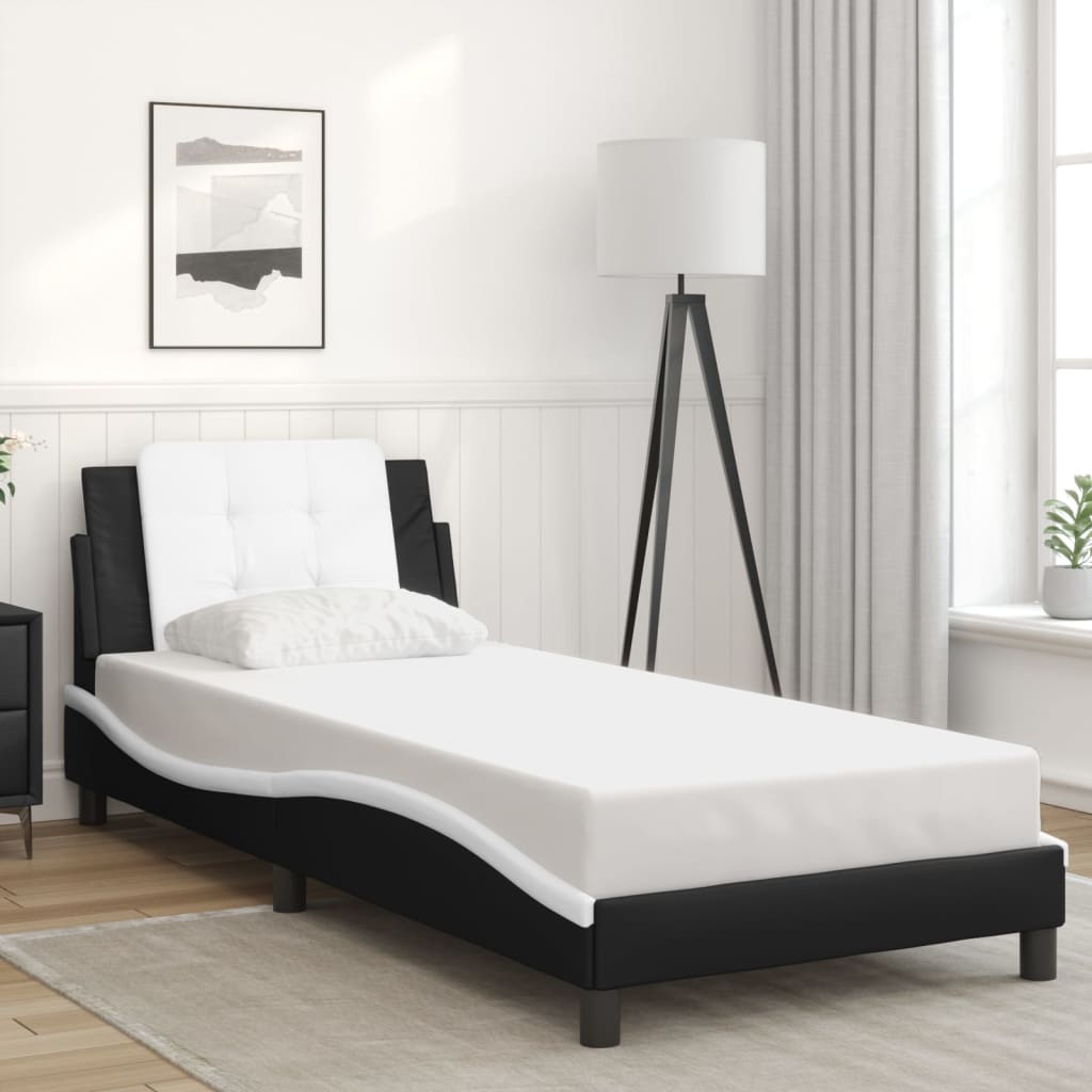 Cadre de lit sans matelas noir et blanc 80x200 cm similicuir