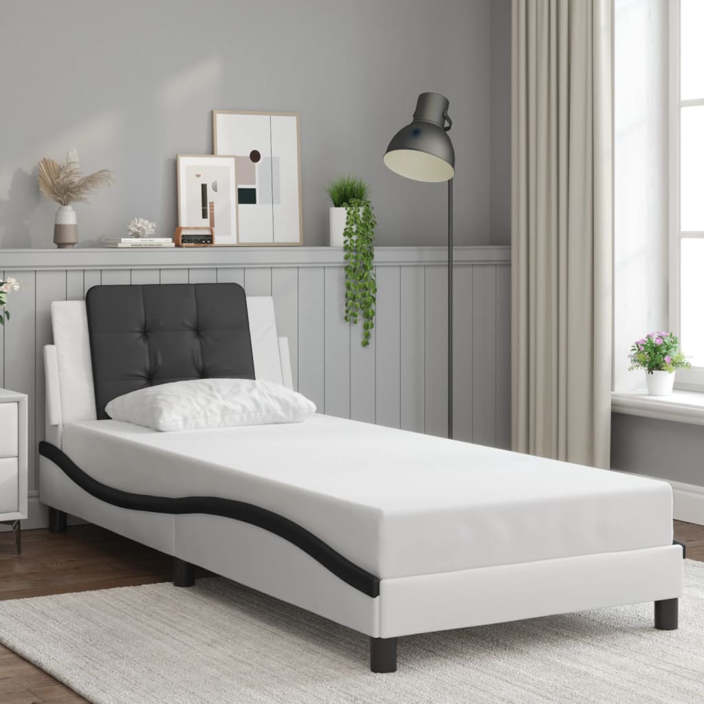 Cadre de lit sans matelas blanc et noir 90x190 cm similicuir