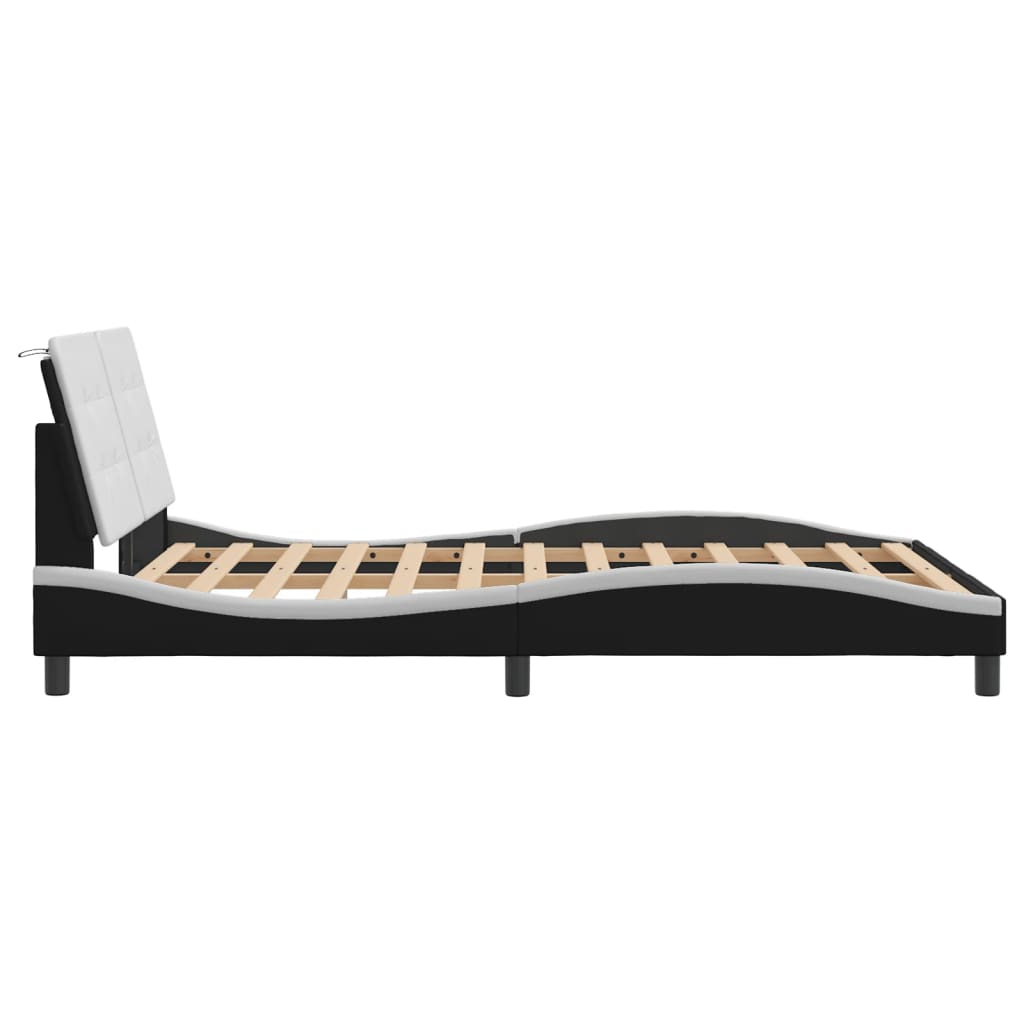 Cadre de lit sans matelas noir et blanc 140x190 cm similicuir