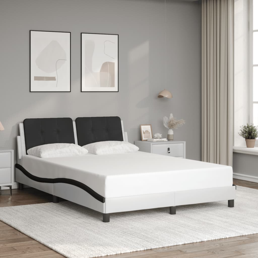 Cadre de lit sans matelas blanc et noir 140x200 cm similicuir