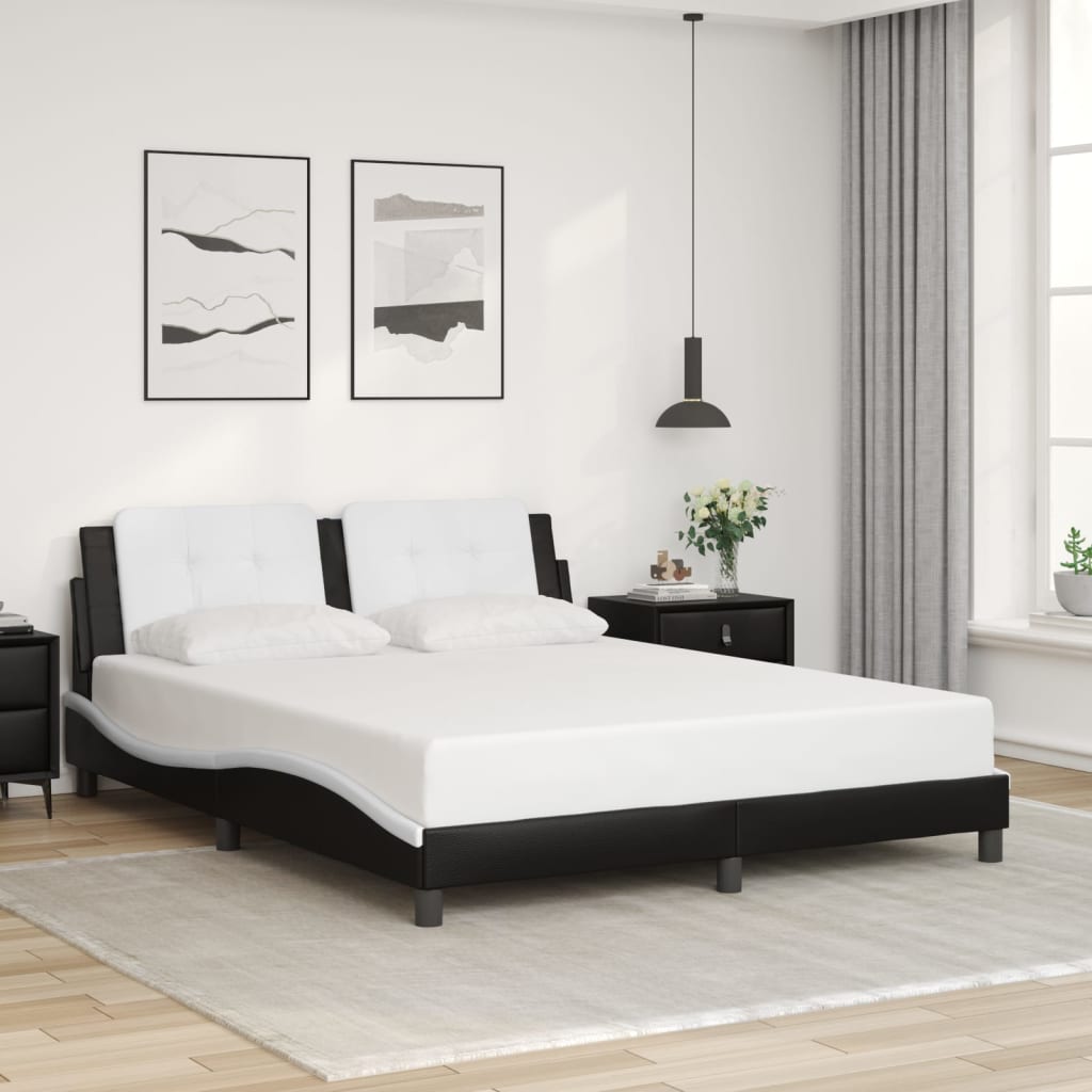 Cadre de lit sans matelas noir et blanc 160x200 cm similicuir