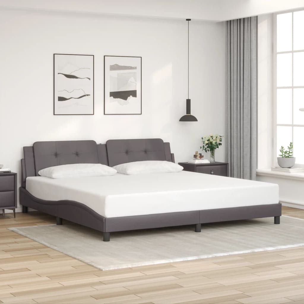 Cadre de lit sans matelas gris 200x200 cm similicuir