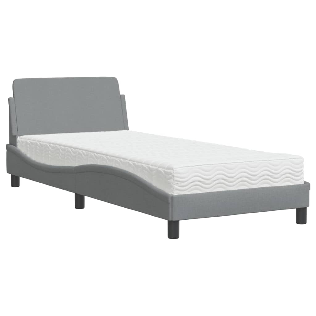 Lit avec matelas gris clair 80x200 cm tissu