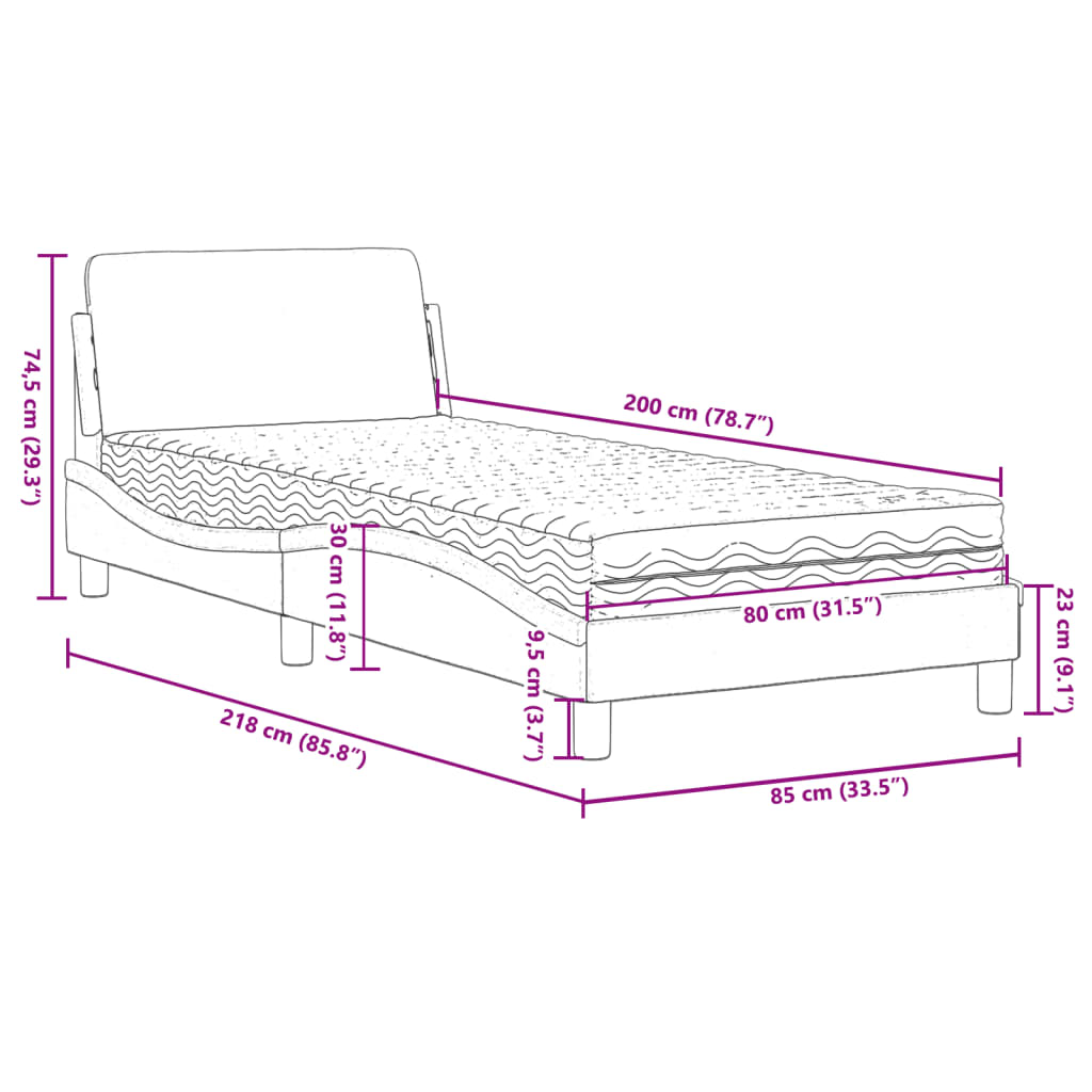 Lit avec matelas gris clair 80x200 cm tissu