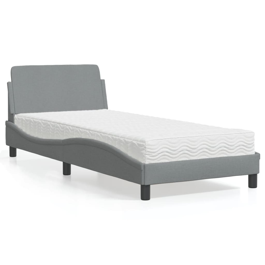 Lit avec matelas gris clair 80x200 cm tissu