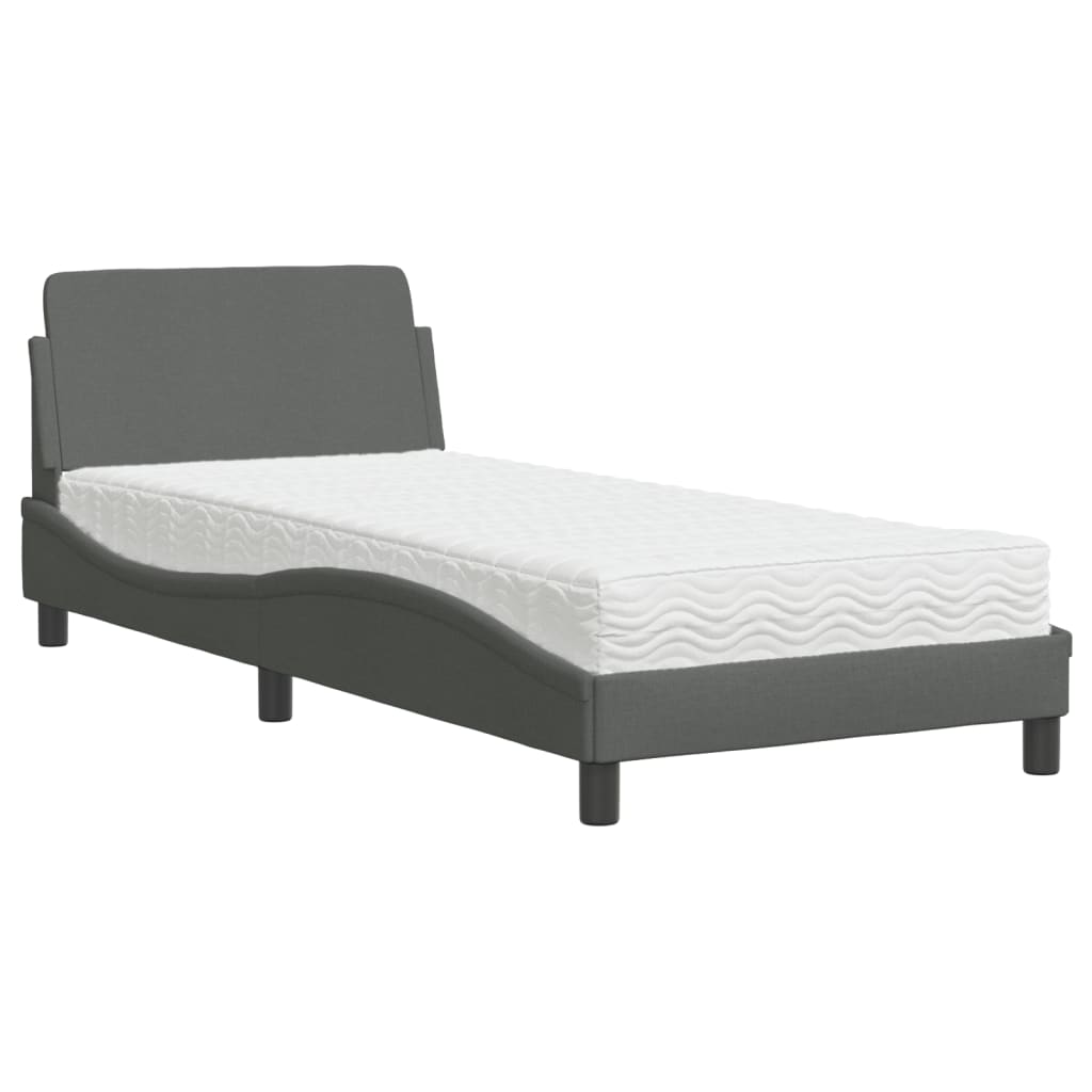 Lit avec matelas gris foncé 80x200 cm tissu