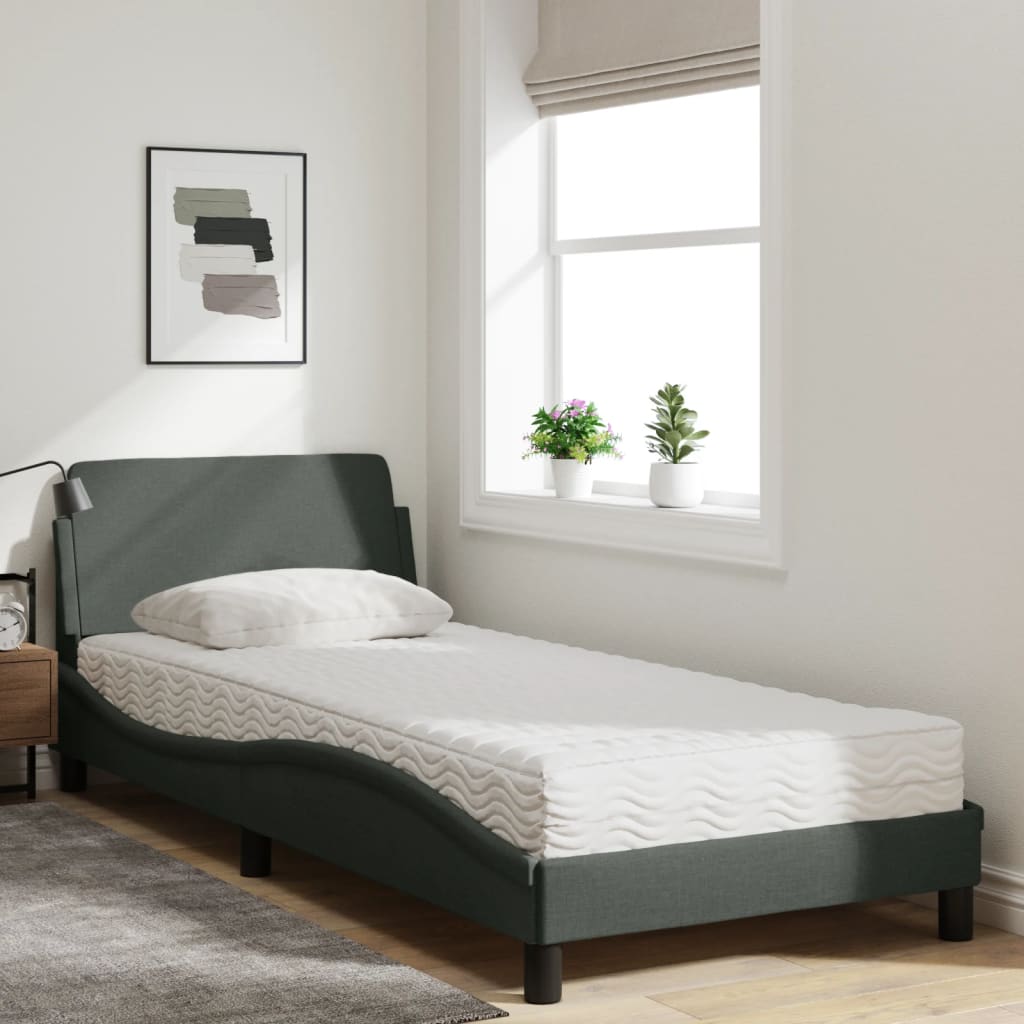 Lit avec matelas gris foncé 80x200 cm tissu