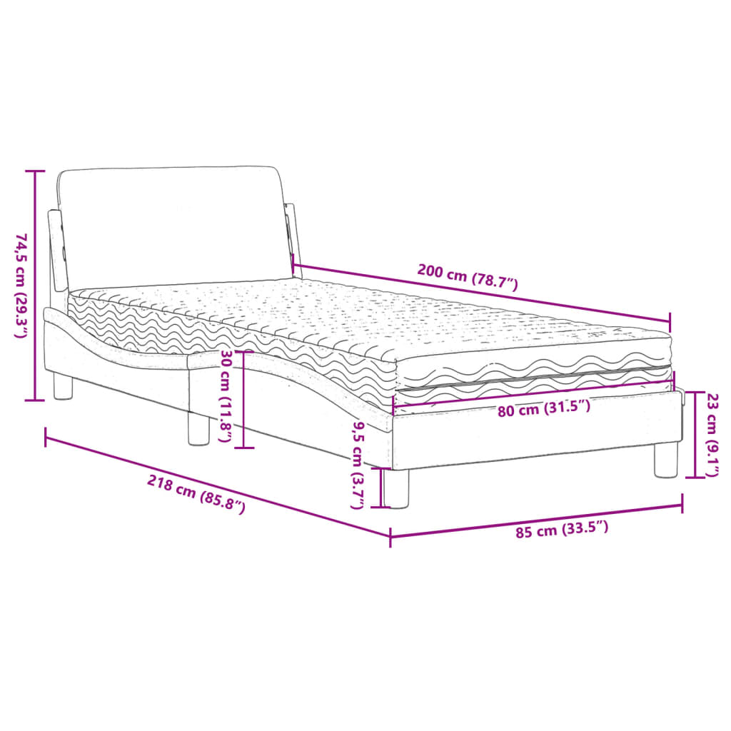 Lit avec matelas gris foncé 80x200 cm tissu