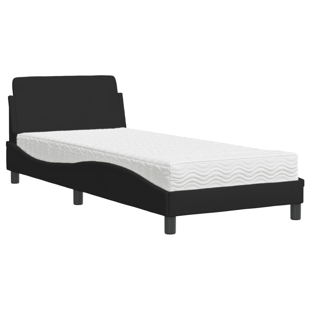 Lit avec matelas noir 80x200 cm tissu