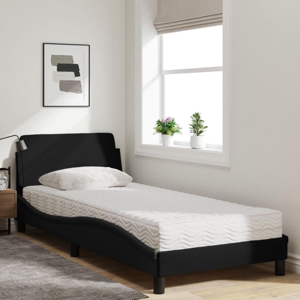 Lit avec matelas noir 80x200 cm tissu