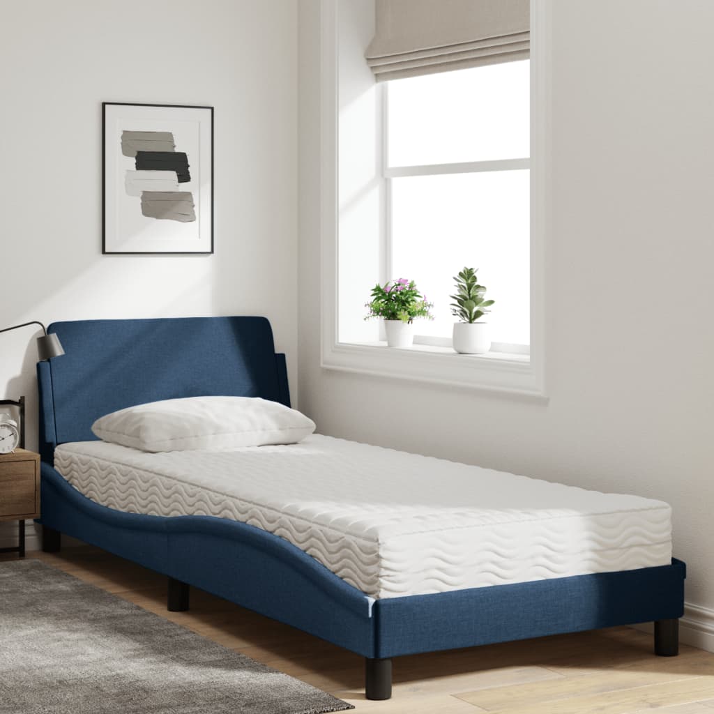 Lit avec matelas bleu 80x200 cm tissu