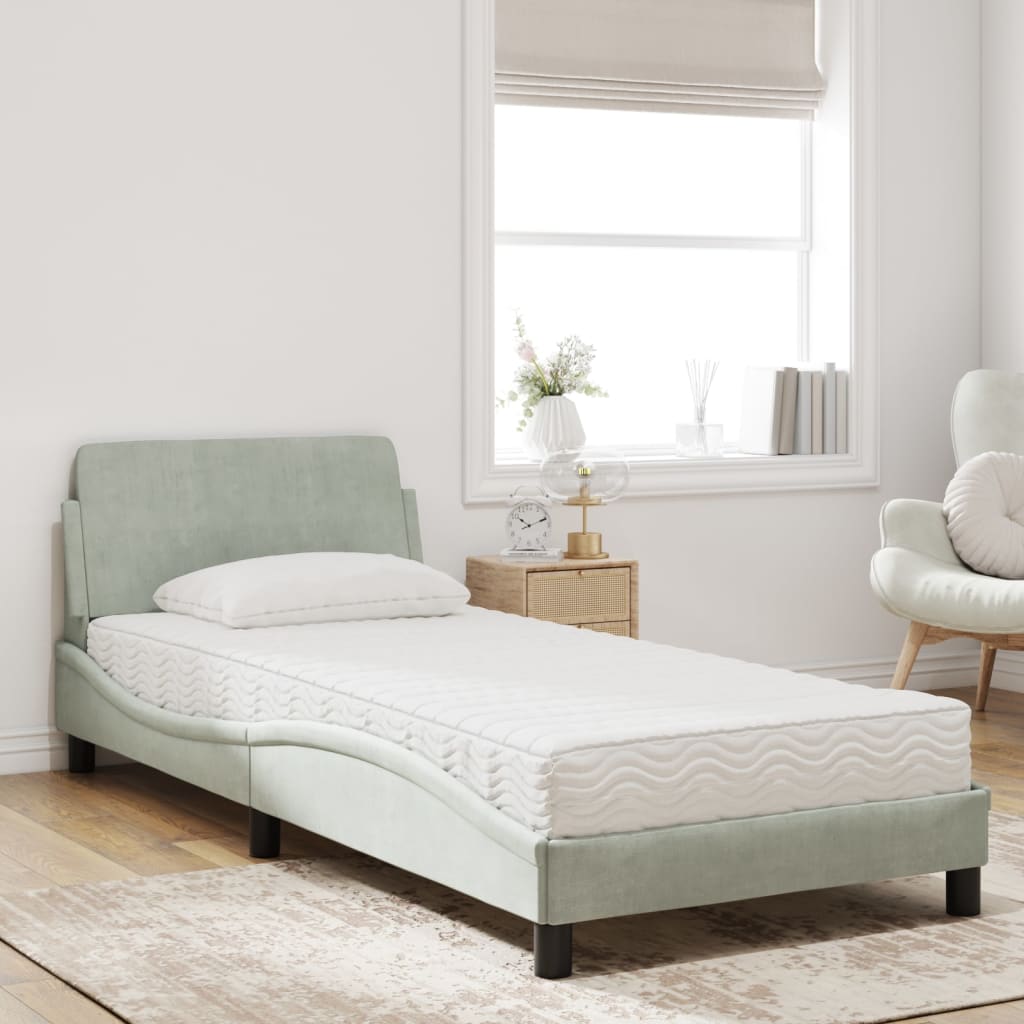 Lit avec matelas gris clair 80x200 cm velours