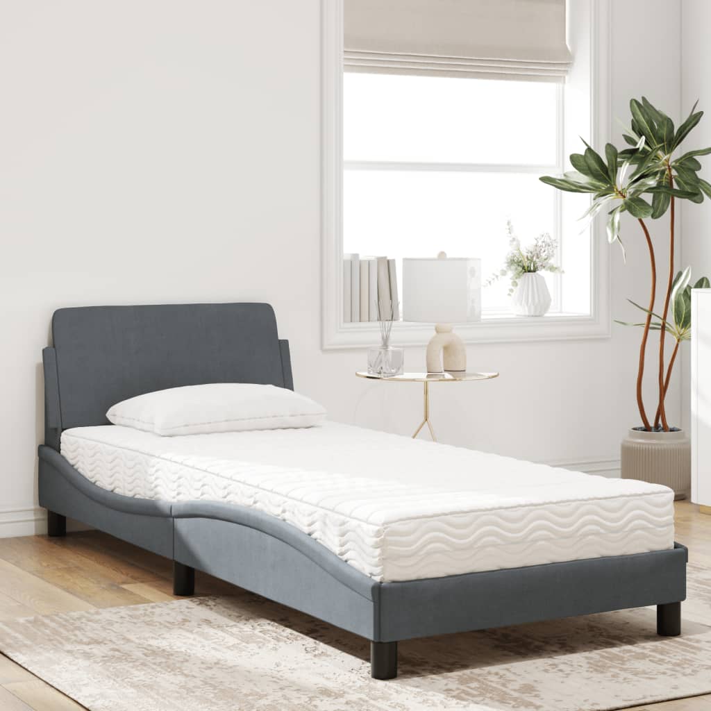 Bed with dark gray mattress 80x200 cm velvet