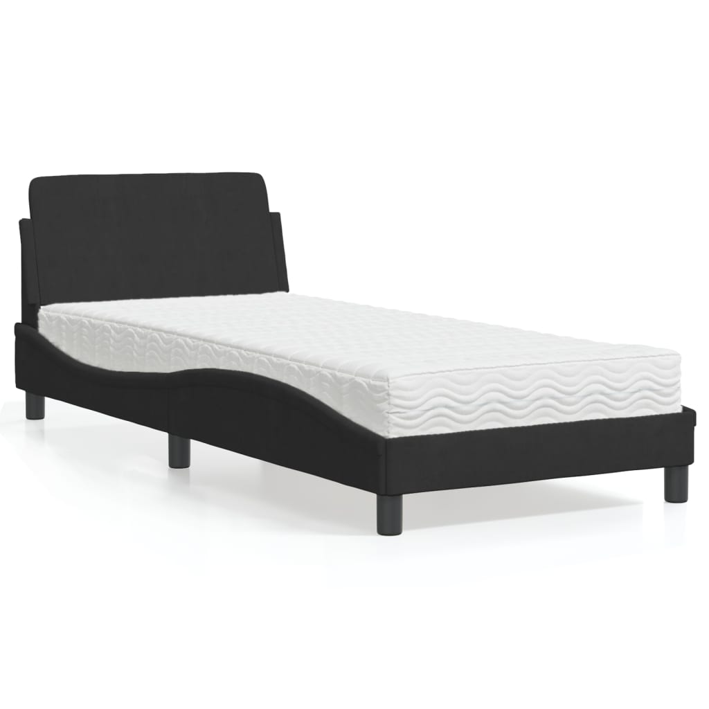 Lit avec matelas noir 80x200 cm velours