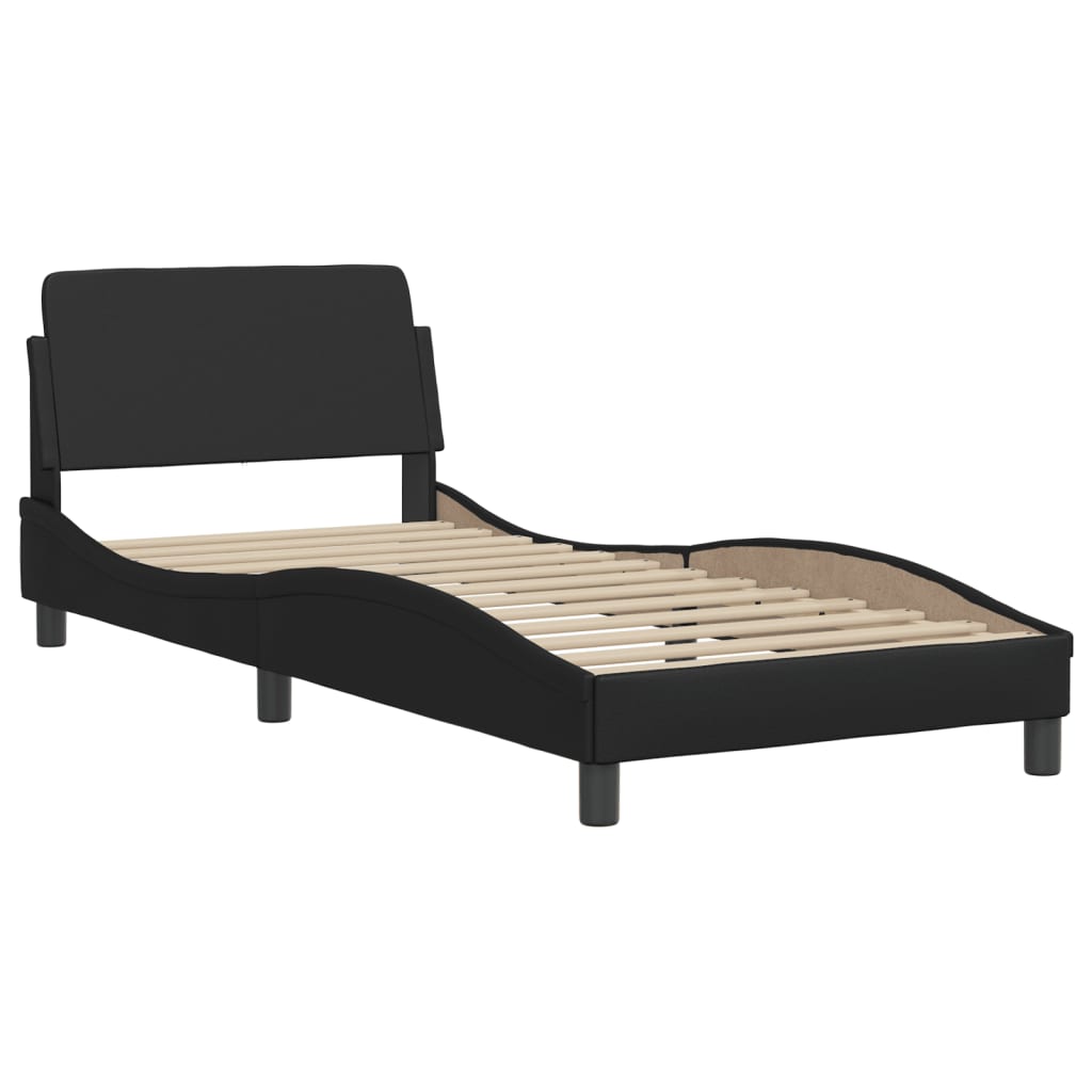 Bed with black mattress 80x200 cm imitation leather