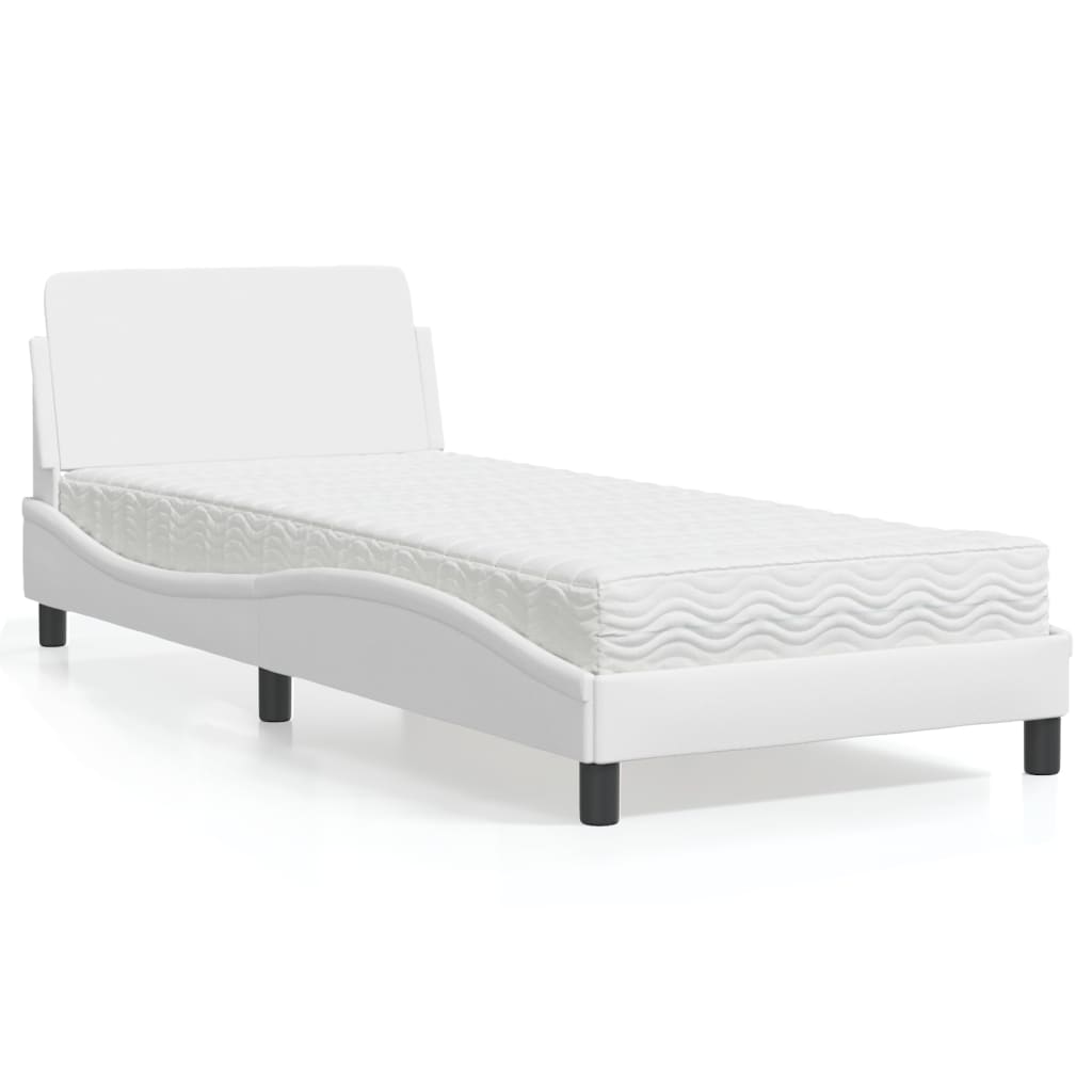 Lit avec matelas blanc 80x200 cm similicuir