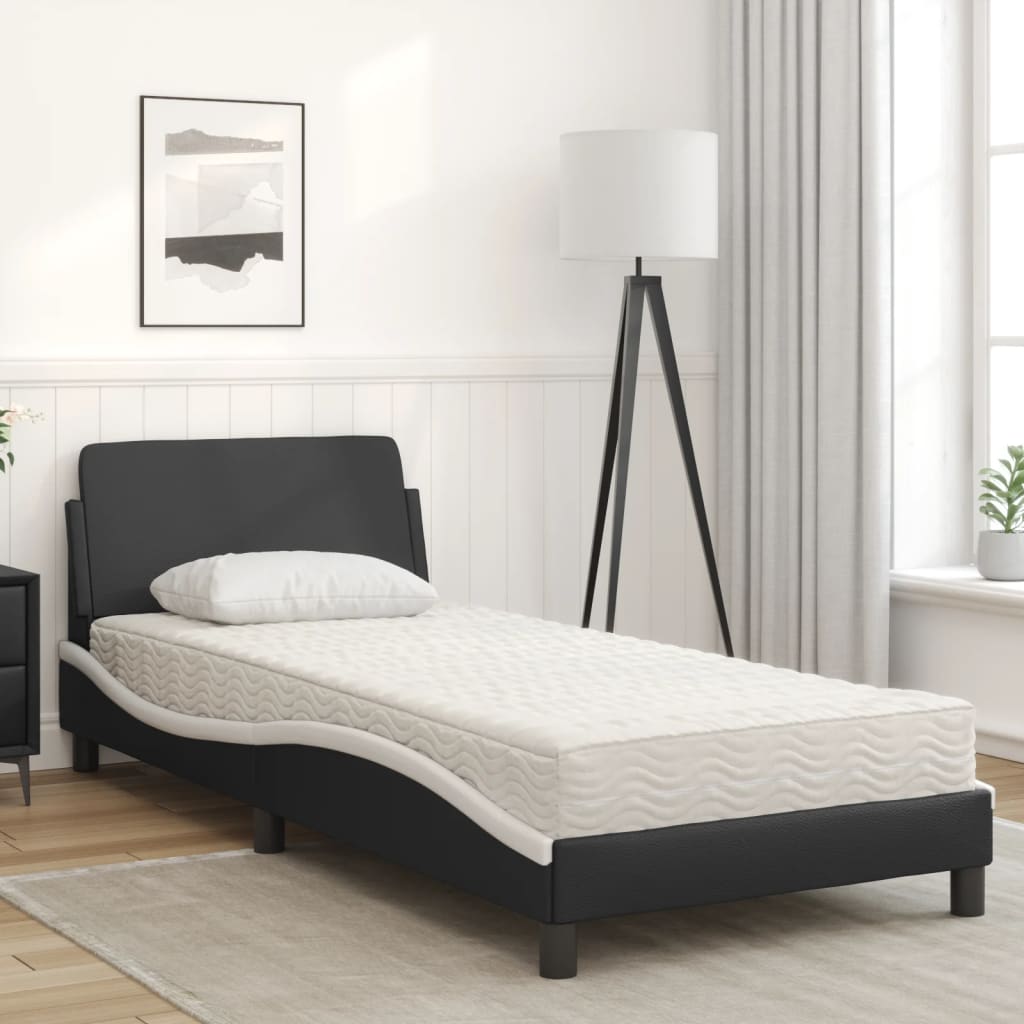 Lit avec matelas noir et blanc 80x200 cm similicuir