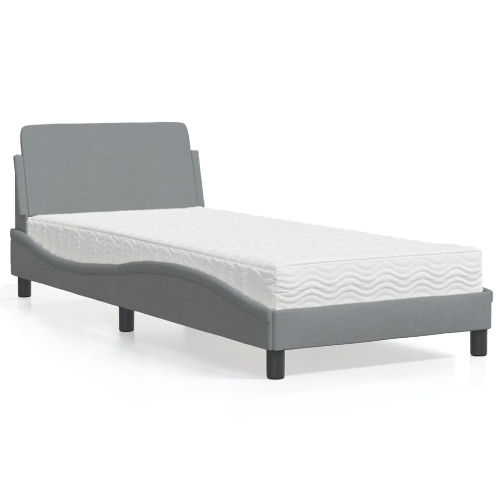 Lit avec matelas gris clair 90x190 cm tissu