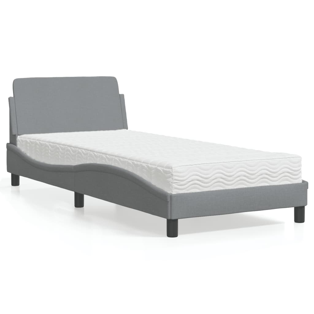 Lit avec matelas gris clair 90x190 cm tissu