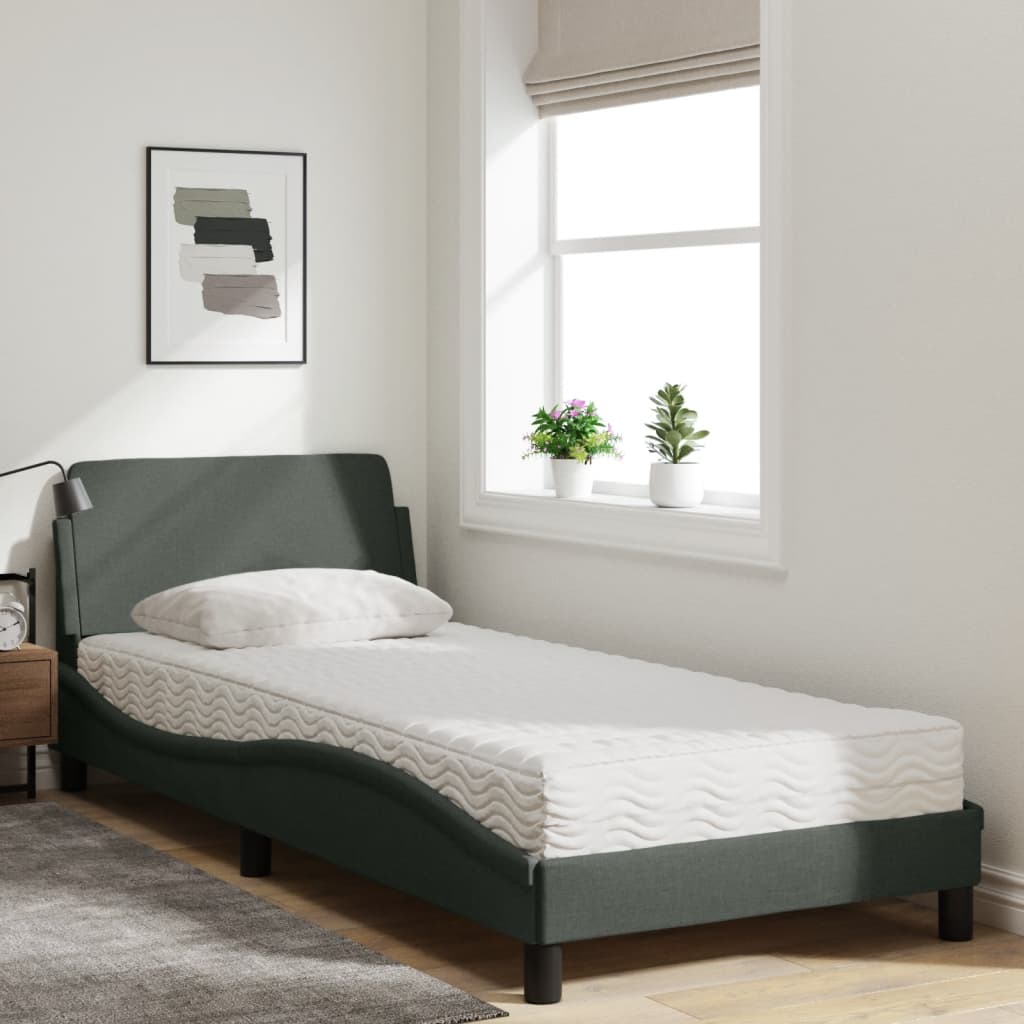 Lit avec matelas gris foncé 90x190 cm tissu