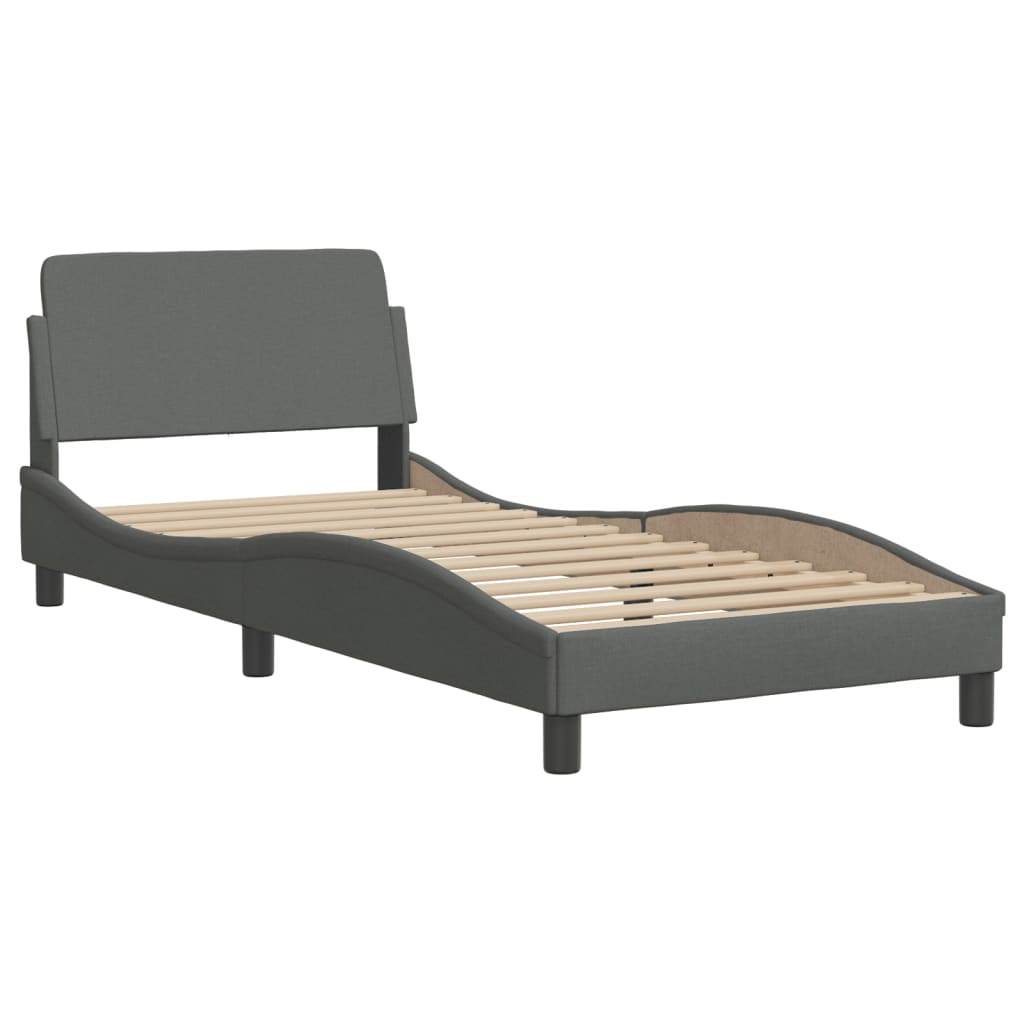 Lit avec matelas gris foncé 90x190 cm tissu