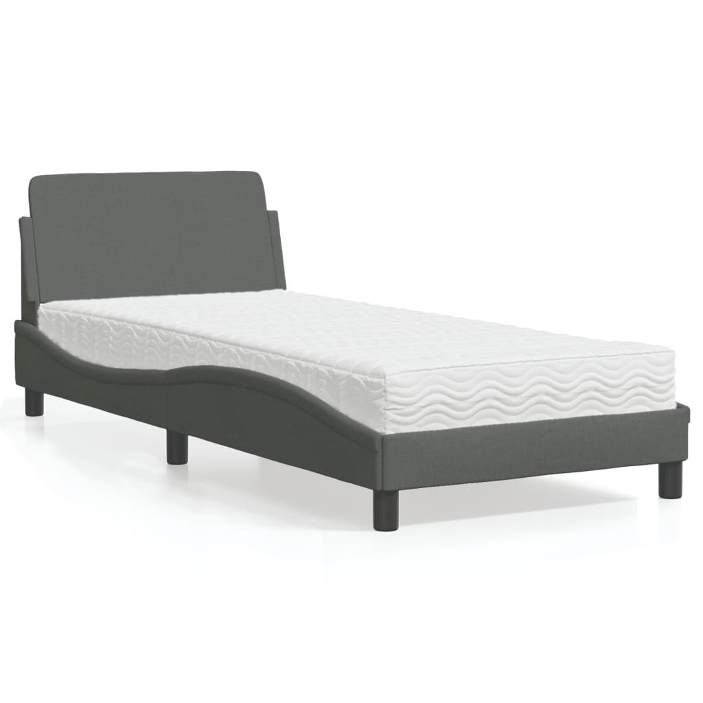 Lit avec matelas gris foncé 90x190 cm tissu