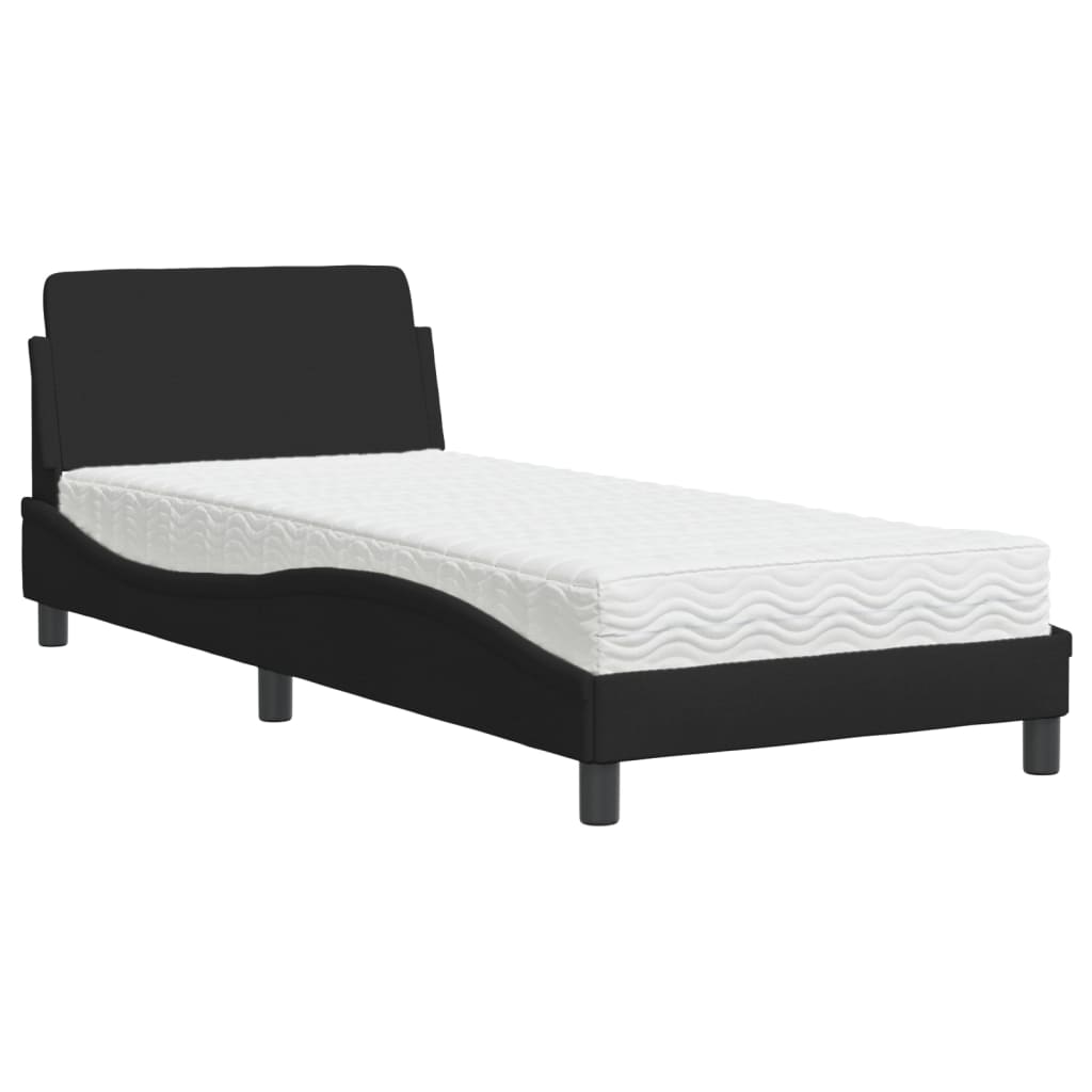 Lit avec matelas noir 90x190 cm tissu