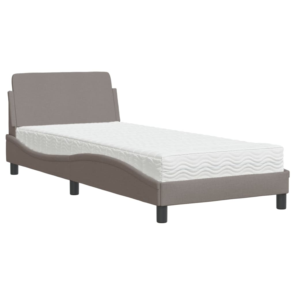 Lit avec matelas taupe 90x190 cm tissu